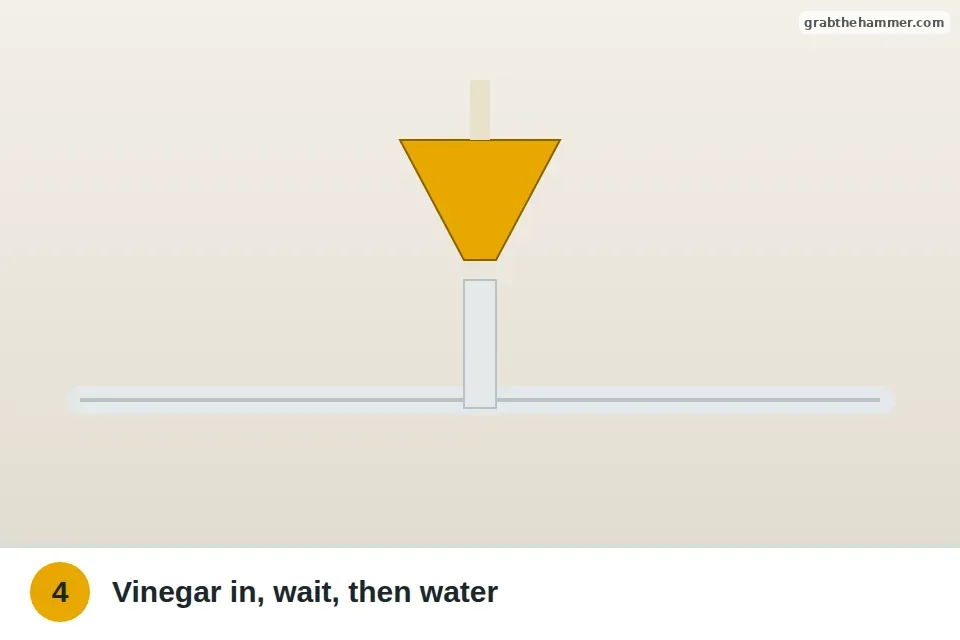 Vinegar poured through a funnel into the capped vent fitting on the drain line