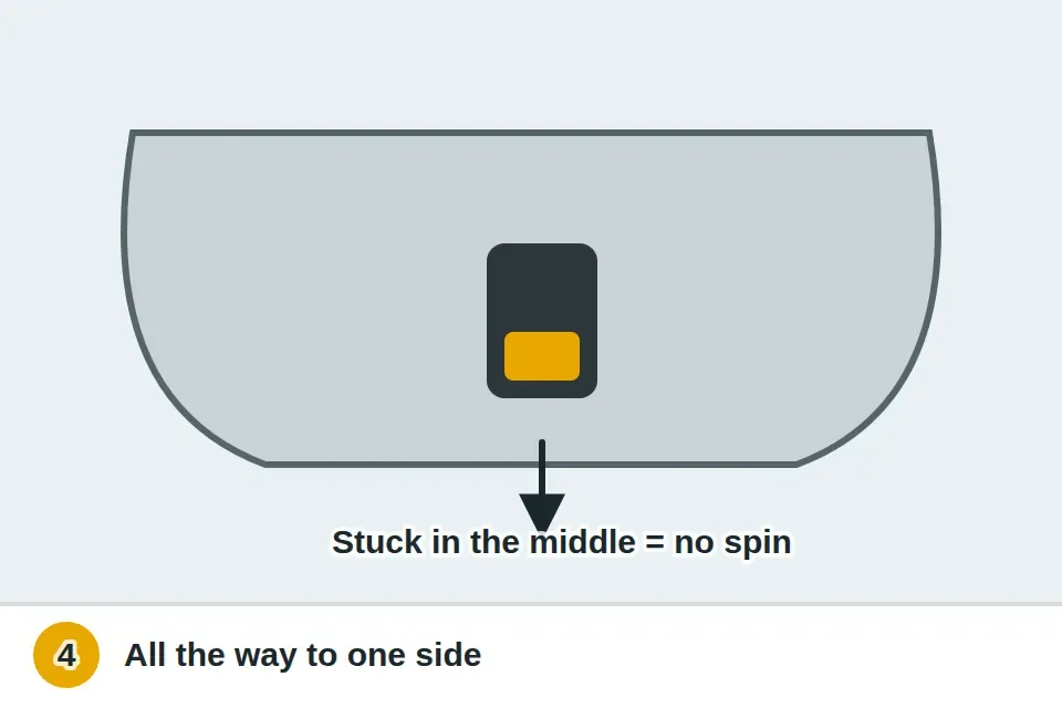 Finger pushing the small reverse switch on the fan housing firmly to one side