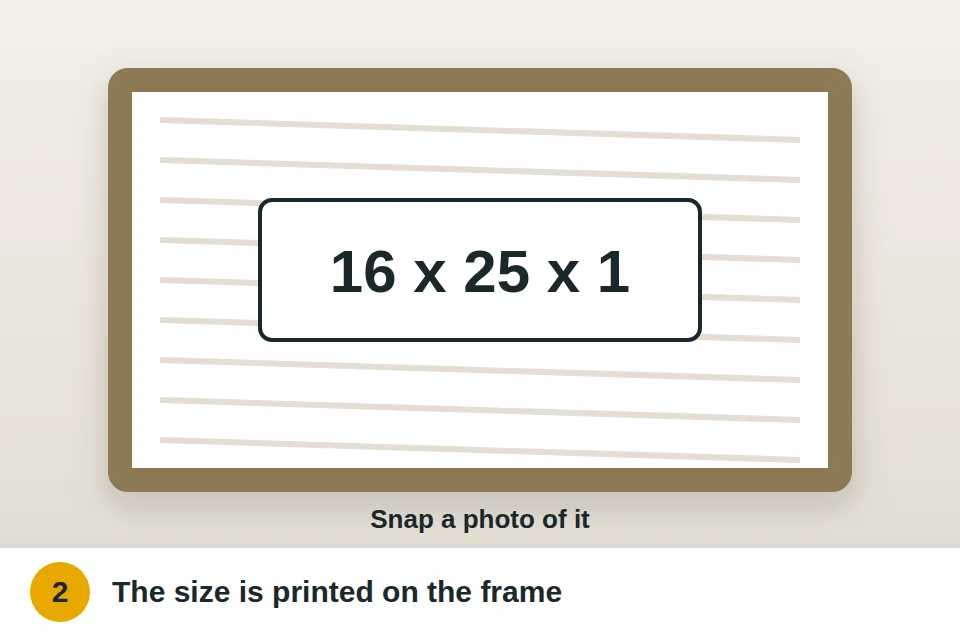 Close-up of an air filter frame showing its printed size 16x25x1
