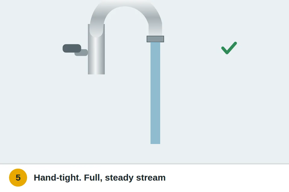 Aerator screwed back on hand-tight with a full, steady stream from the faucet