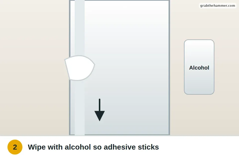 Rubbing alcohol on a rag wiping the window sash channel so weatherstripping adhesive sticks