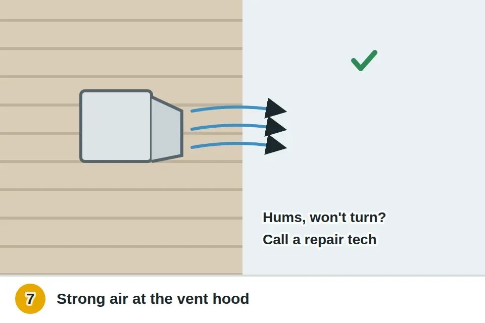 Dryer vent hood on the outside wall with air blowing out strongly and the flap open while a load runs