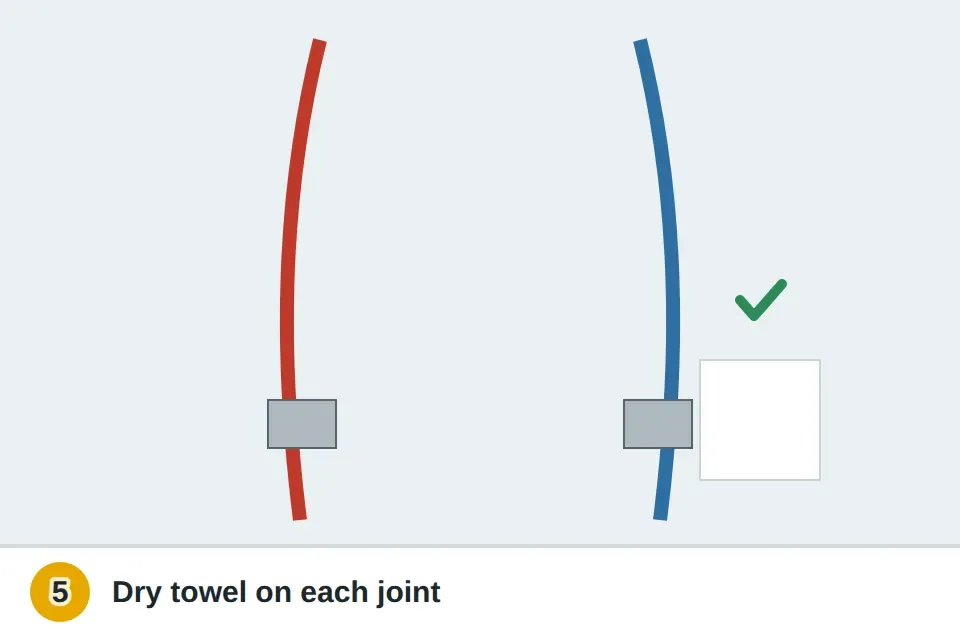 Dry paper towel pressed against the supply line connections under the sink while the faucet runs, checking for wetness