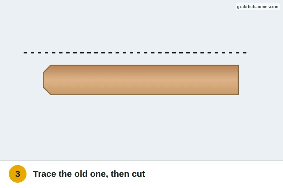 Old picket laid on a new board to trace the length and dog-ear top before cutting