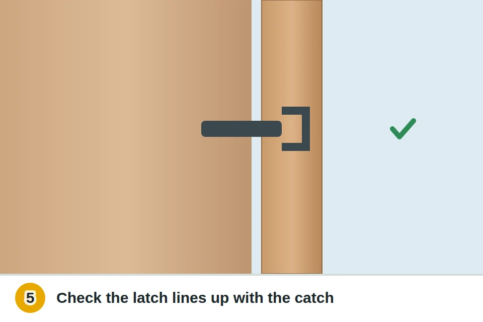 Gate latch lined up with its catch on the post after the gate is squared