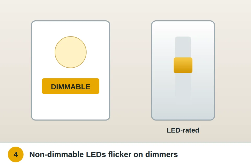 Bulb box showing the word dimmable next to a wall dimmer rated for LED bulbs