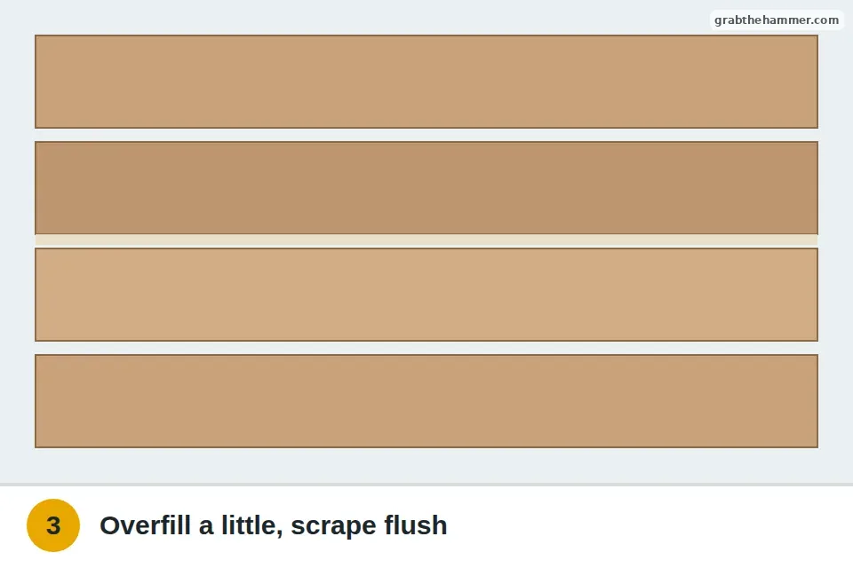 Floor filler pressed into a narrow gap with a putty knife and scraped flush