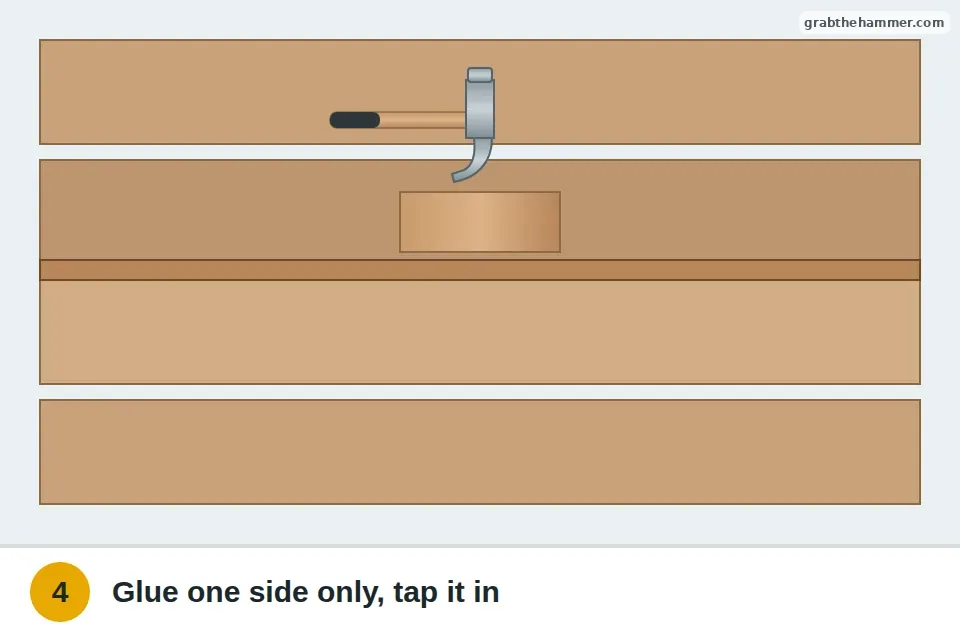 Thin wood sliver glued to one board only and tapped into a wide gap with a hammer and scrap block