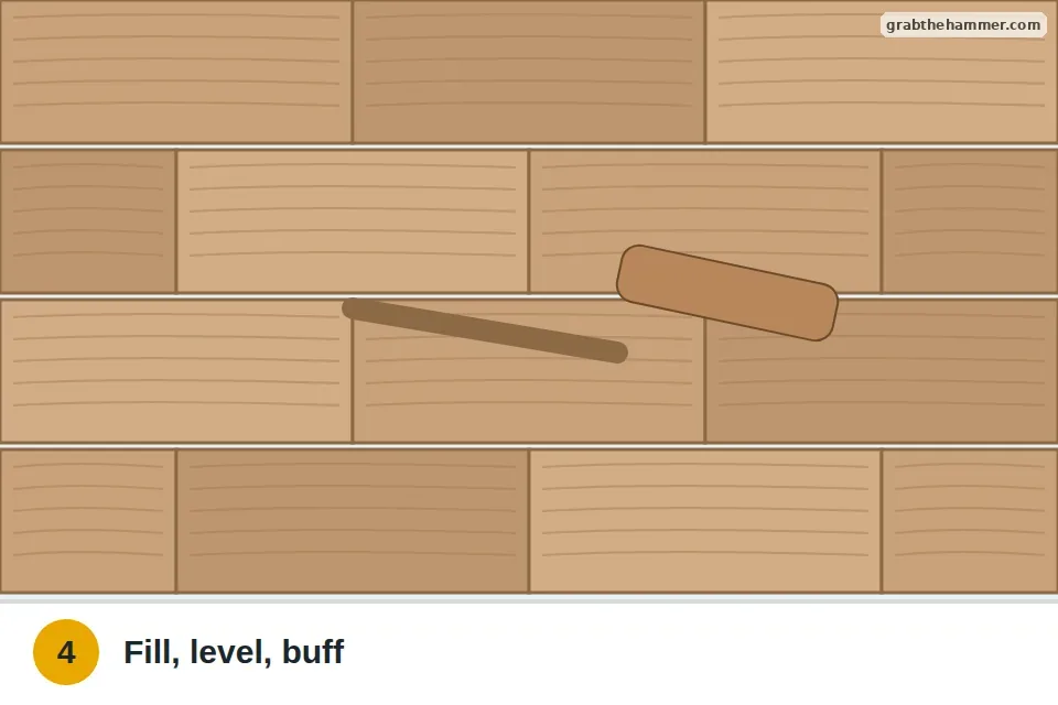 Wax filler stick rubbed across a gouge in a hardwood board
