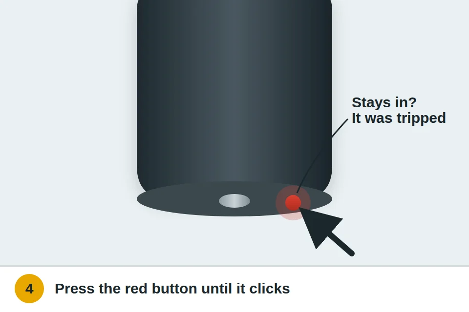Red reset button on the bottom of a garbage disposal being pressed in