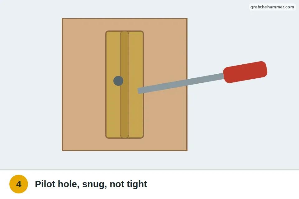 Screw driven into a small pilot hole in the patched jamb to reattach the hinge