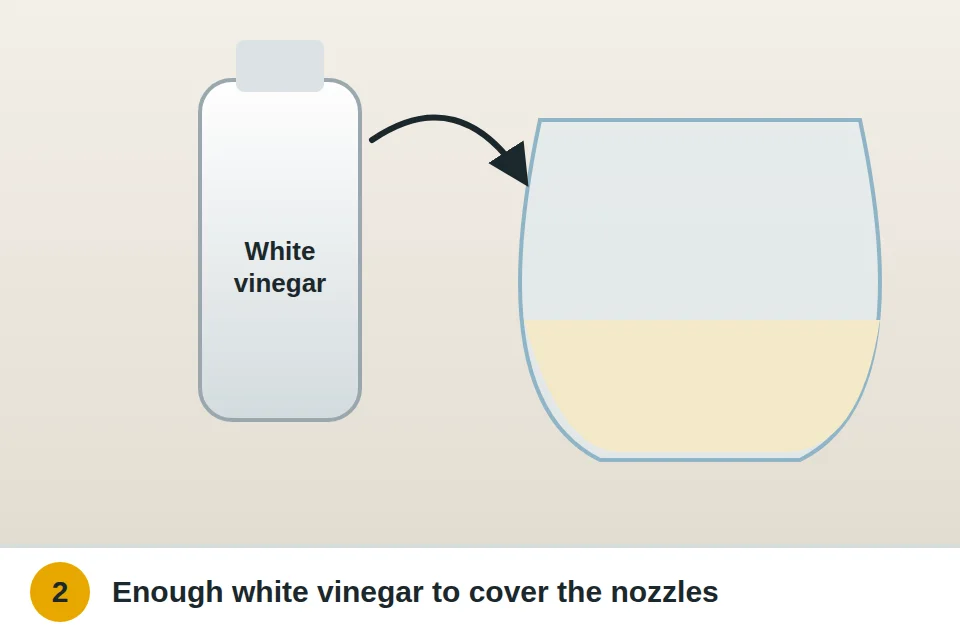 Plastic bag being filled with white vinegar, enough to cover the showerhead nozzles