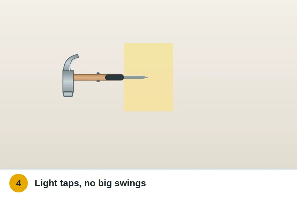 Hammer tapping a nail lightly through the pilot hole into the lath