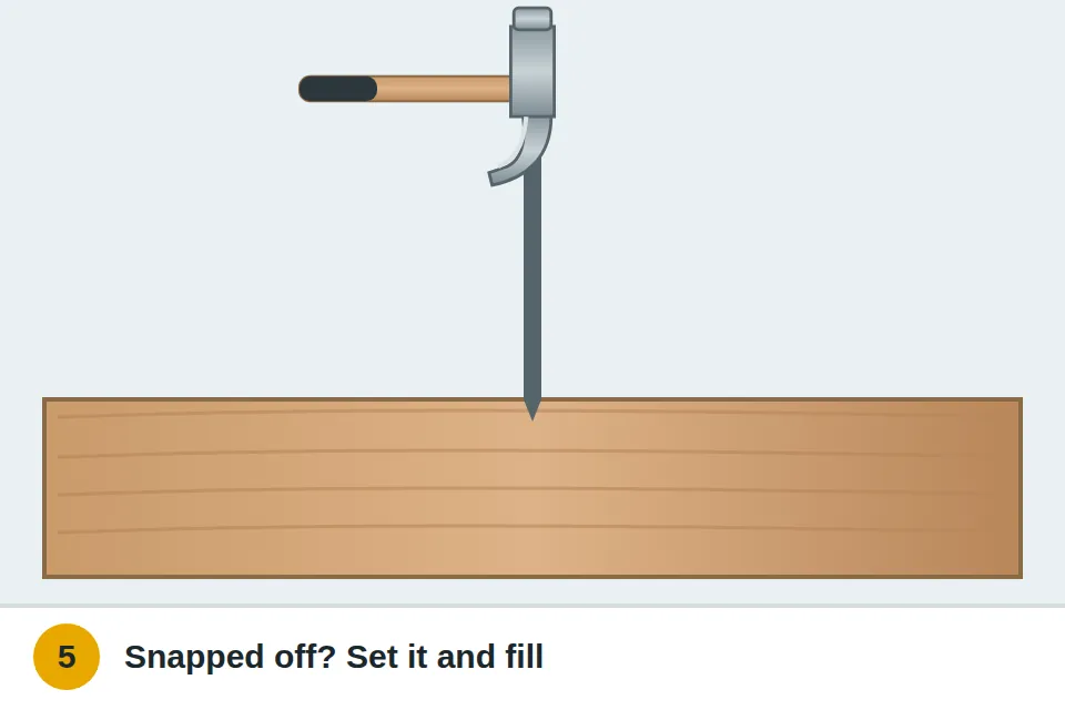 Nail set tapping a snapped-off nail just below the surface so it can be filled