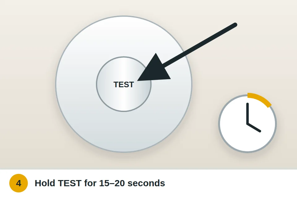 Pressing and holding a smoke alarm's test button for 15 to 20 seconds to clear the chirp
