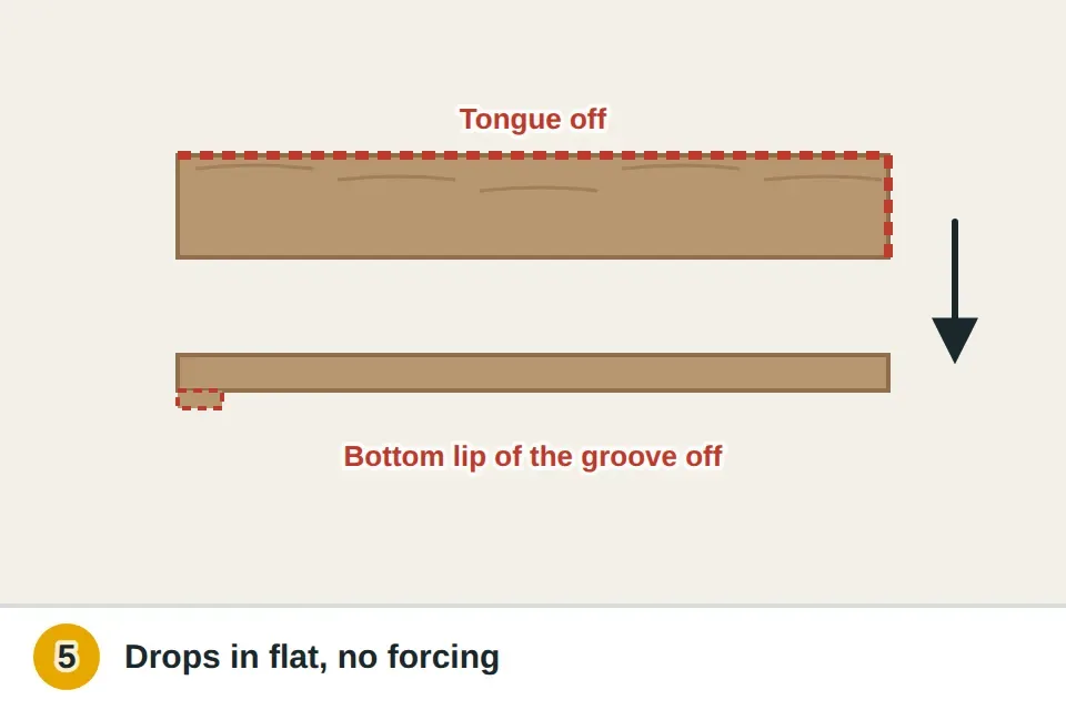 Replacement vinyl plank with the tongue cut off one long side and one end, and the bottom lip of the grooves trimmed off the other long side and end, test-fit into the opening