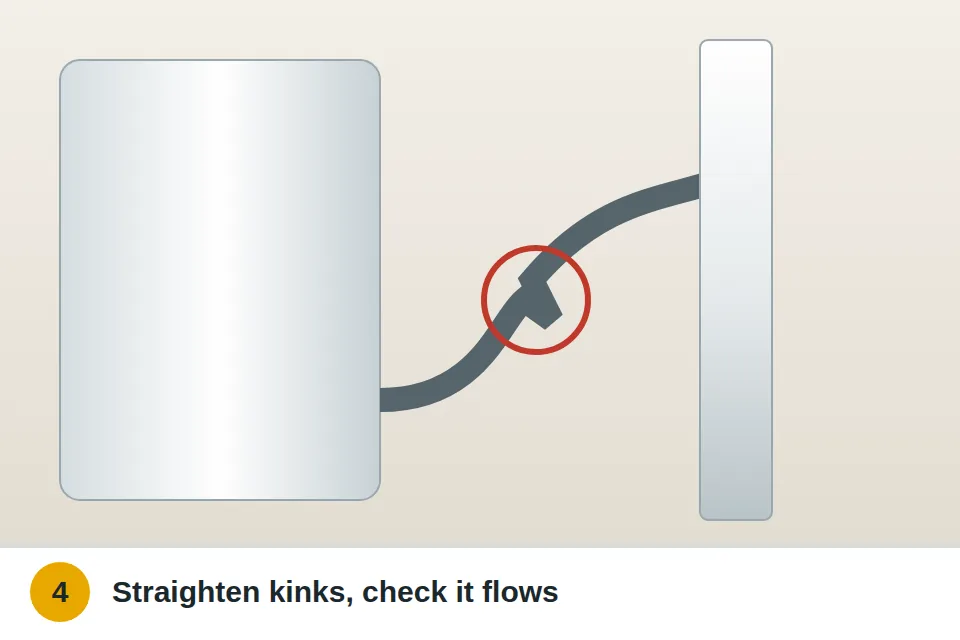 Washer drain hose with a kinked section behind the machine straightened out