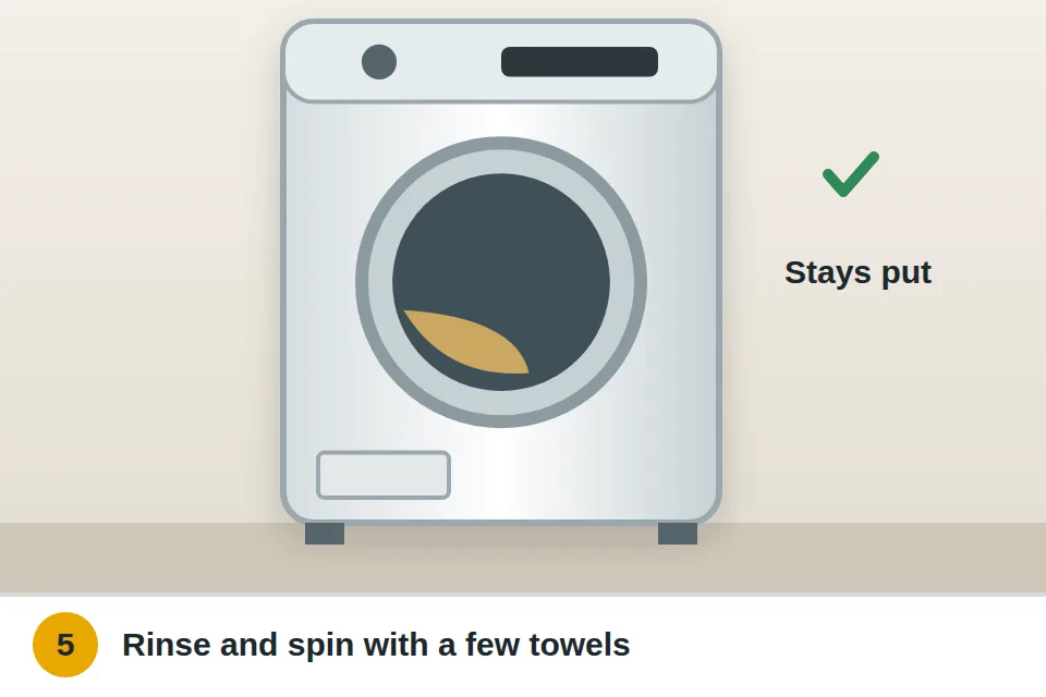 Washer running a spin cycle with a few towels, staying in place