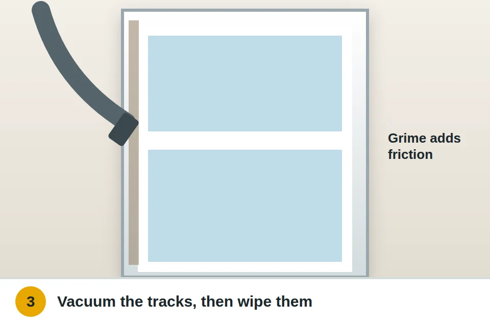 Vacuum crevice tool pulling dirt out of a window side track