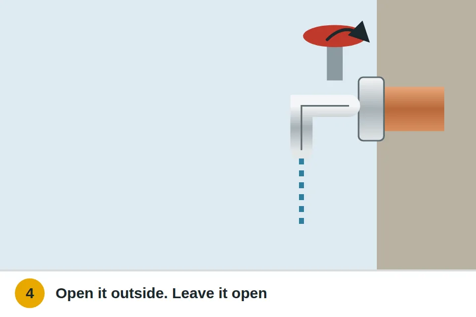Outdoor faucet opened fully to let the remaining water drain out